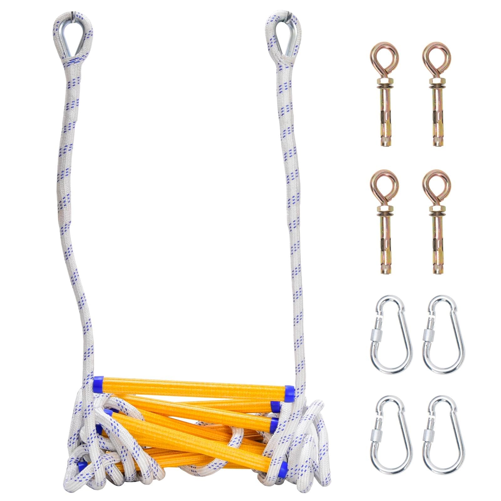 Scala di Sicurezza Portatile ignifuga, Scala in Corda da 15 Metri con moschettone, Scala da Esterno Resistente, capacità di carico 300 kg, Scala di Soccorso d'emergenza.