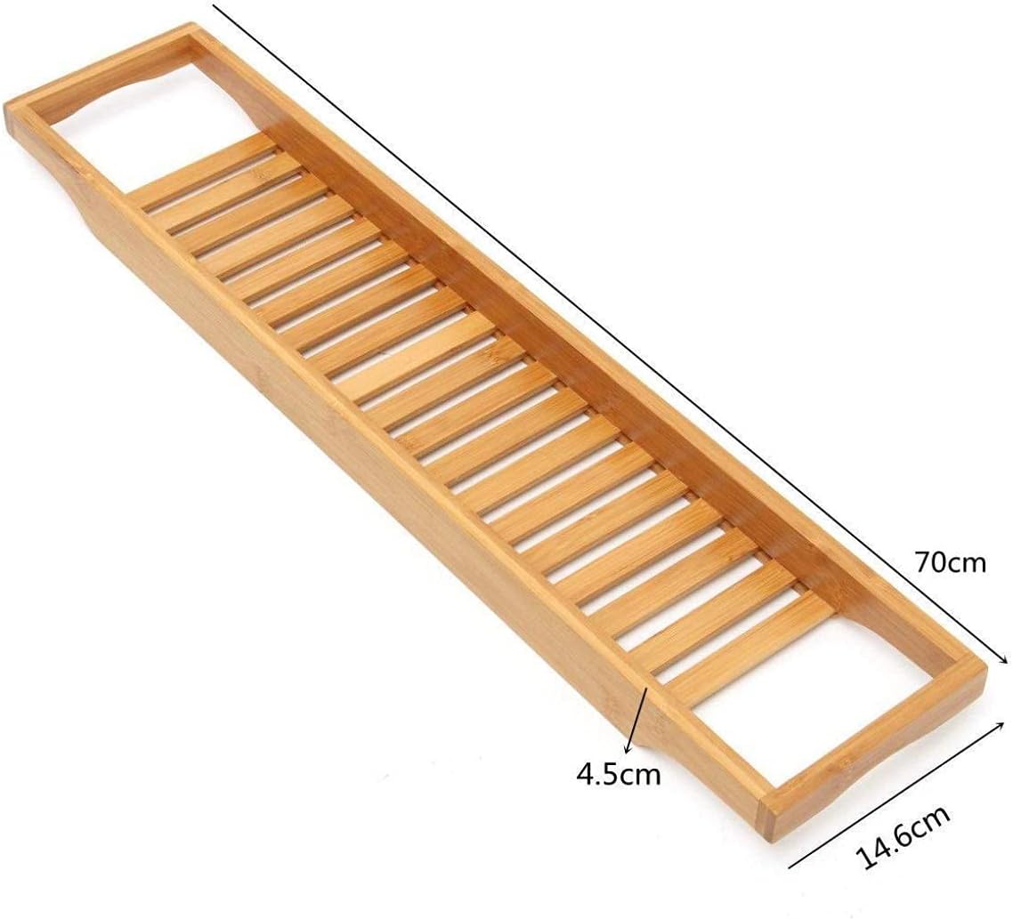 Bamboo Bathtub Tray Caddy - Adjustable Bathroom Storage Rack for Wine Glasses Books & Shower Essentials - Perfect for Relaxing Spa Experience
