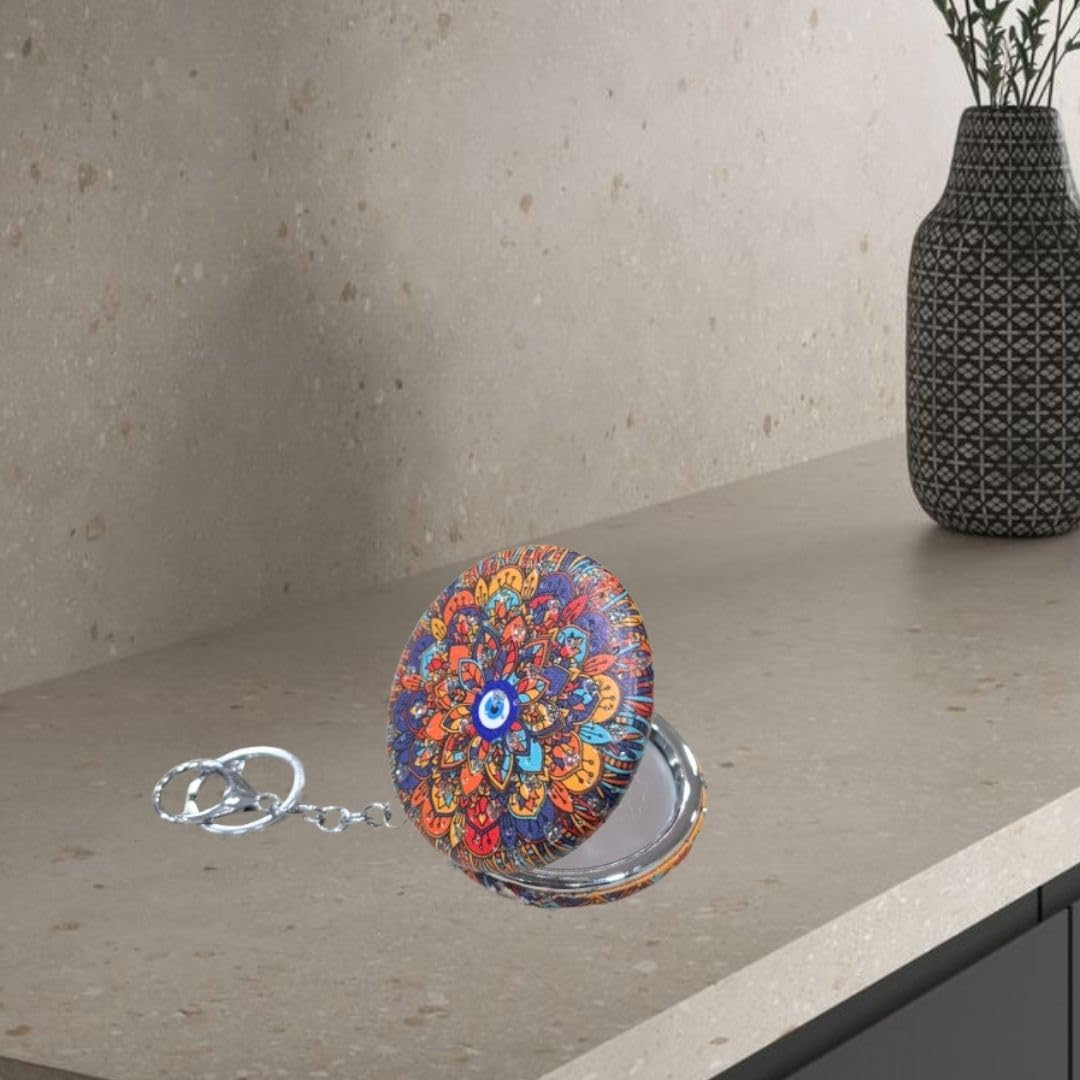 Designer Evil Eye Print Mirrors with Keychain and 2x1 Magnifying Glass, Studded, for Self Grooming, Makeup, Handbags-image-5