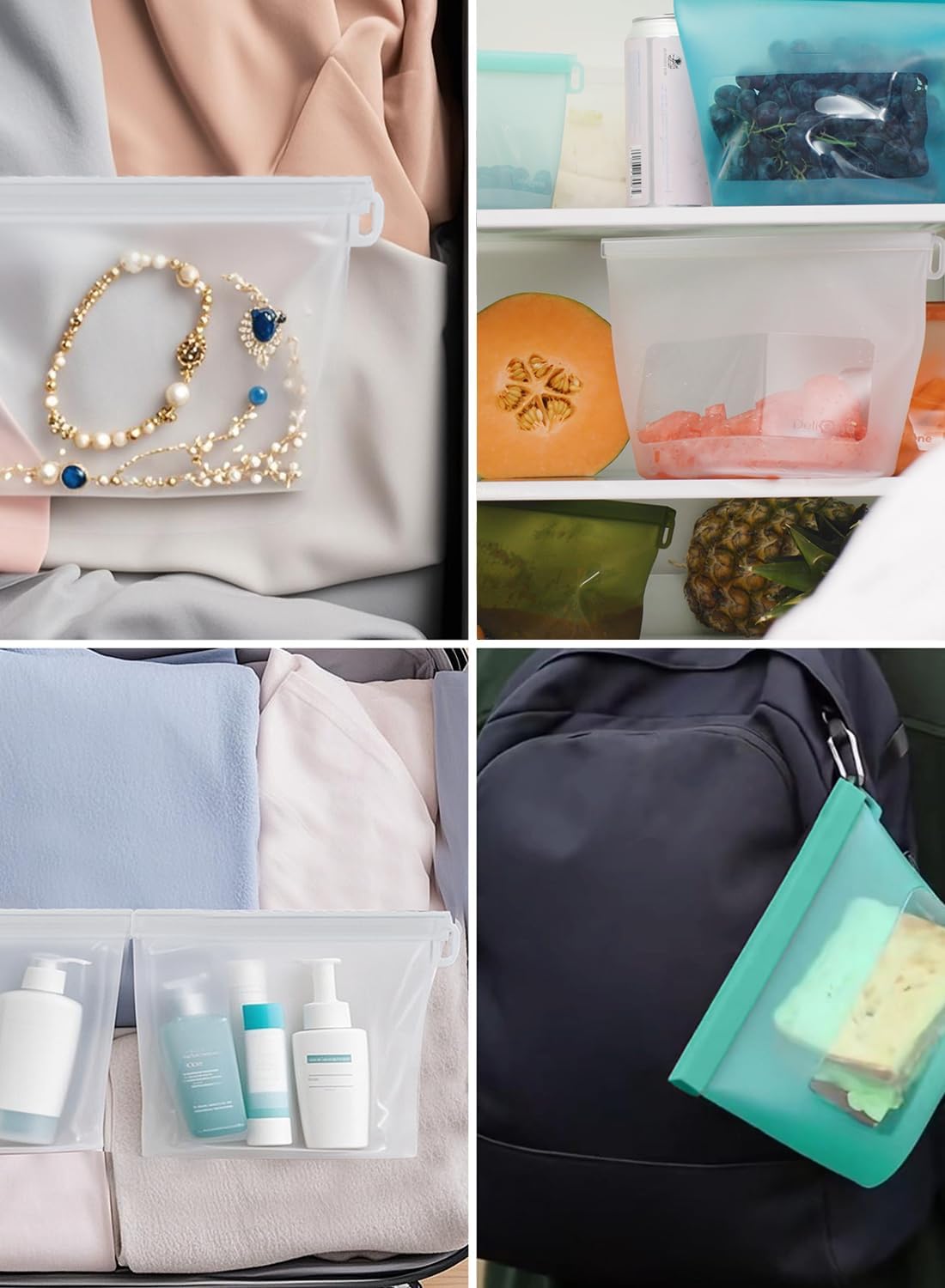 Reusable Premium Silicone Food Storage Bags 4 Pack with 2 Snack and 2 Sandwich Bags, Multi-Use & Sous Vide Stand-Up Pouches for Soup and Leftovers, Microwave, Dishwasher and Freezer Safe, BPA Free - Image 9