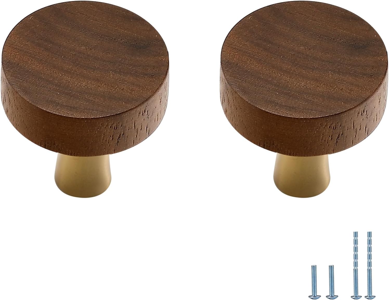 2 Pcs Round Brass and Walnut Wall Hooks, Cabinet Door Handles, Kitchen Cabinet Handles or Drawer knobs, Suitable for cabinets and bathrooms