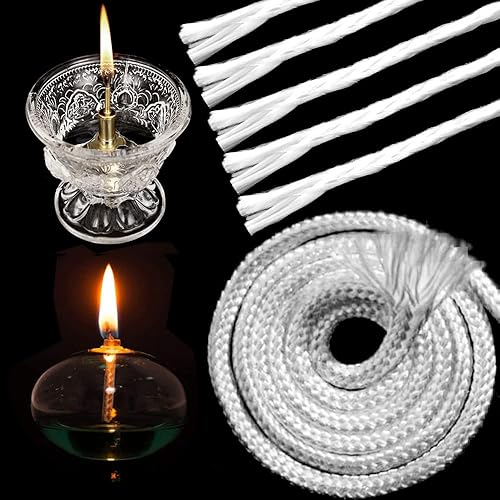 Miniatura 5 de Mechas de repuesto de fibra de vidrio blancas para velas de aceite, 0.138 in de ancho, 32.8 ft de longitud, mechas para lámparas de aceite de