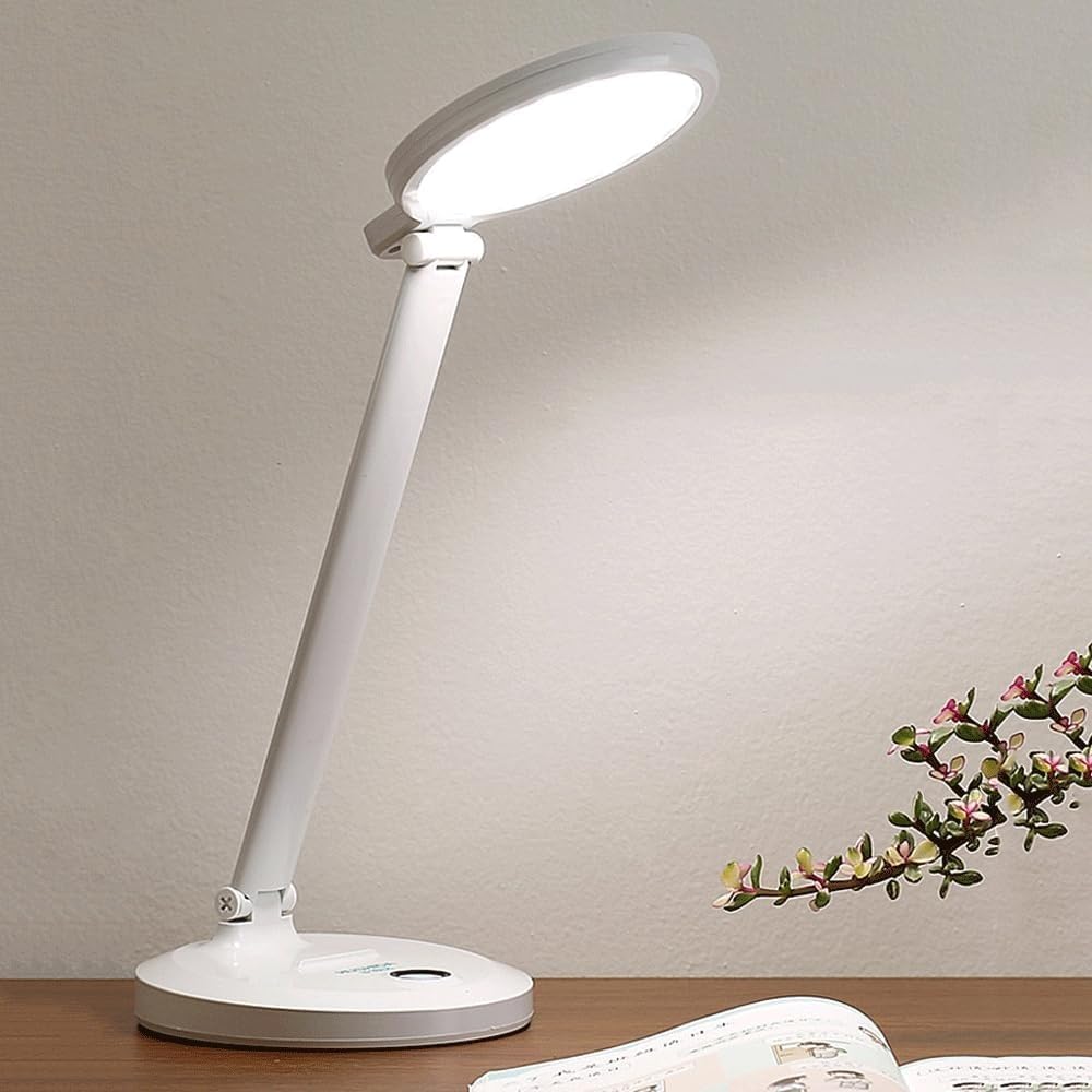 Dimmbare faltbare Arbeitszimmer Schreibtischlampe – weiße Nachttischlampe für Schlafzimmer Wohnung Schlaal ideal zum Schreiben und Lesen platzsparende Befestigung