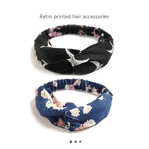 Miniatura 6 de DRESHOW Paquete de 10 diademas bohemias para mujeres y niñas, bandas elásticas cruzadas para el cabello, accesorios florales para el cabello