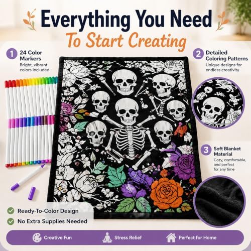Halloween DIY Coloring Blanket with Markers 59 * 49in, Color Your Own DIY Throws, Soft Washable，G — view 2