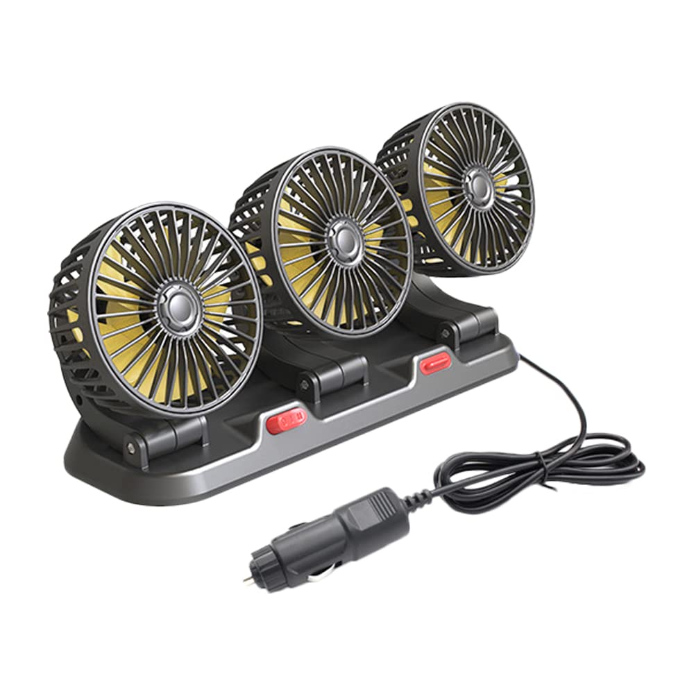 Circulateur d'air de refroidissement électrique à trois têtes Ventilateur automatique rotatif à 360° Ventilateur de refroidissement de voiture portable pour berline/SUV/RV/Bateau/Camion