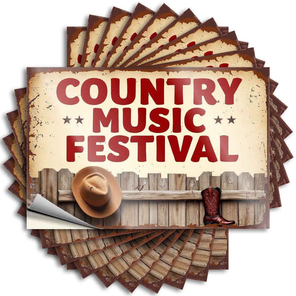 Autumn Decals, Indie Garage Country Music Festival Poster with Cowboy Hat and Boots. | Funny Quote Military Decals(8X12CM)