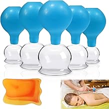 Nizirioo 5 Pieces Glass Massage Cups Cupping Set Glass Massage Cups with Scraper for Professional Medical Cupping Without Fire Cupping Cups (Blue)
