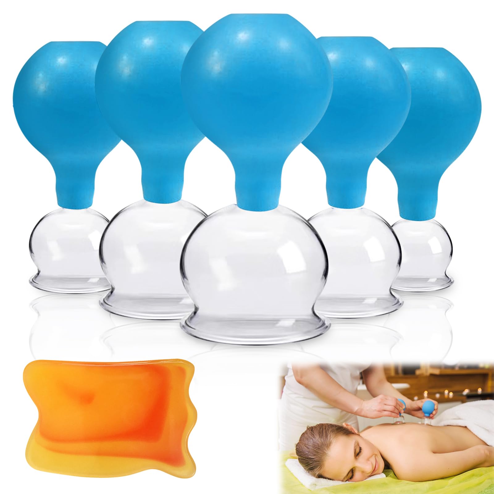 Nizirioo Lot De 5 Ventouses En Verre, Ventouses En Silicone, Ventouses De Massage Sous Vides, Ventouses En Verre Avec Boule Silicone Pour Massage De La Tête Du Cou, Du Visage, Du Corps