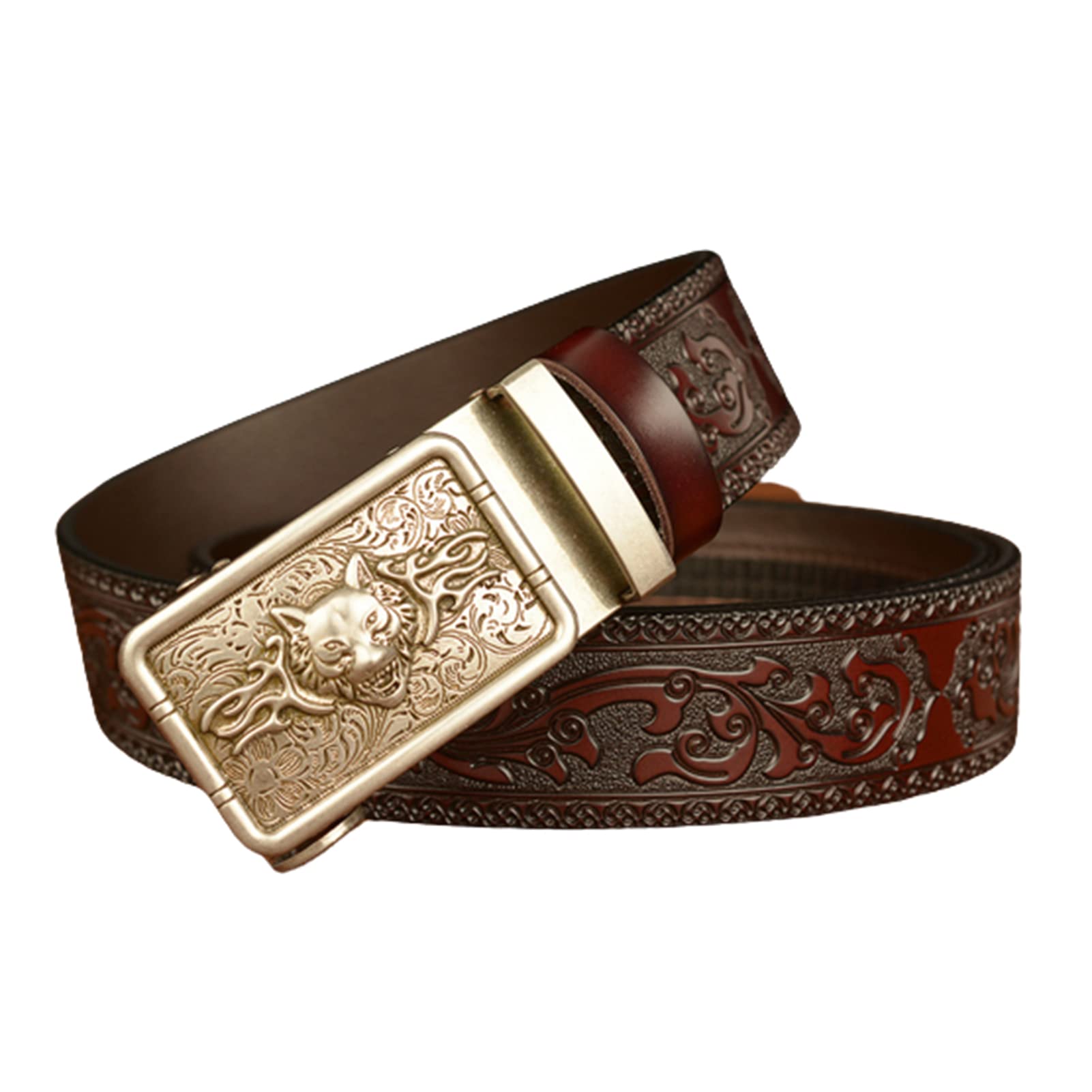 Amazon.com: YOPADO Ratchet Leather Belts with Engraved Wolf Head
