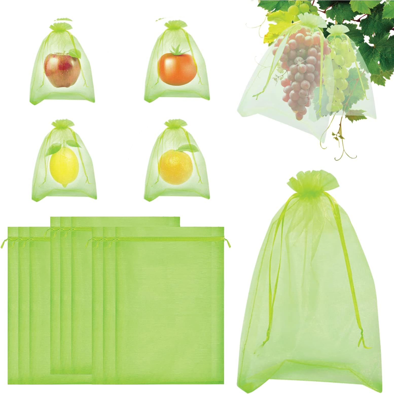Kikhope 100 Pcs Fruit Protection Bags, 8''×6'' Garden Fruit Cover Mesh Bag, Fruit