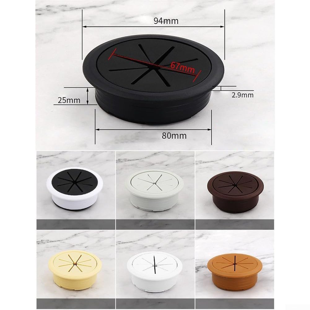 Copertura per foro cavo per scrivania, passacavo da 80 mm, compatibile con tavoli da computer, realizzata in ABS e gomma, opzioni multicolore (nero) (marrone)