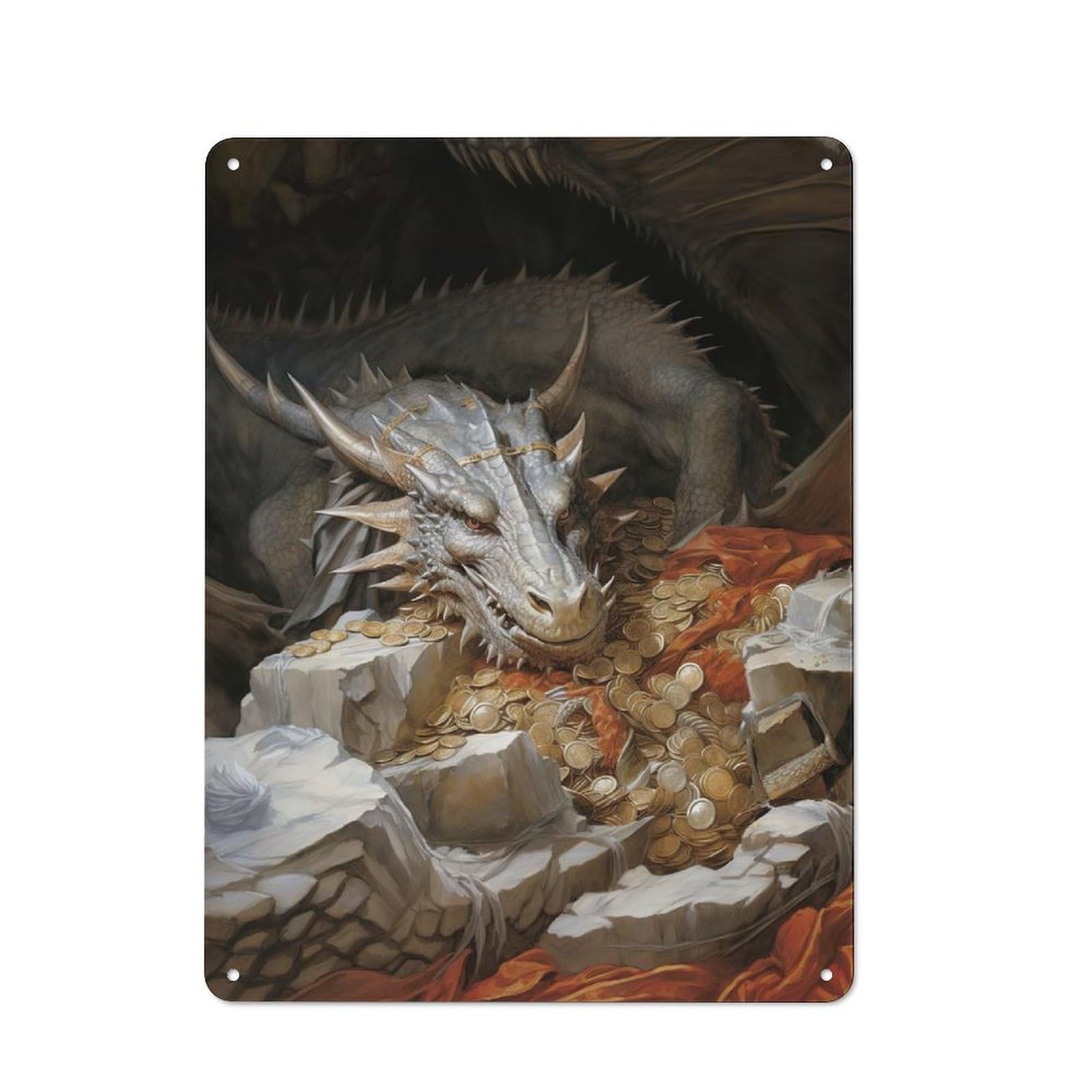 Metal Sign 40x30cm with Treasure Dragon for Pub Or Café, Vintage Decor, for Metal Sign Collectors, for Garage And Workshop Walls