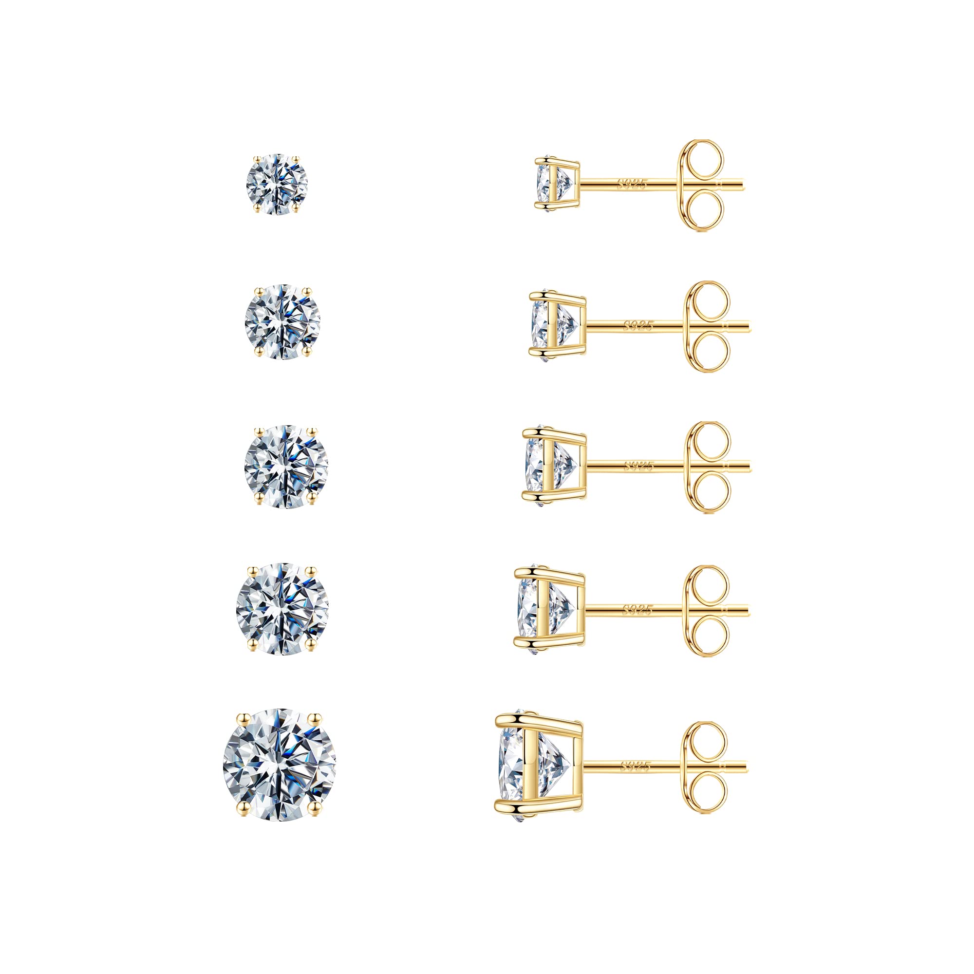 TurandossStud Earrings Set for Women, S925 Sterling Silver Post 14K Gold Plated Hypoallergenic Stud Earrings 3-9mm Round Cubic Zirconia Stud Earrings for Women Men 3/4/5/6/7 Pairs Earrings Set