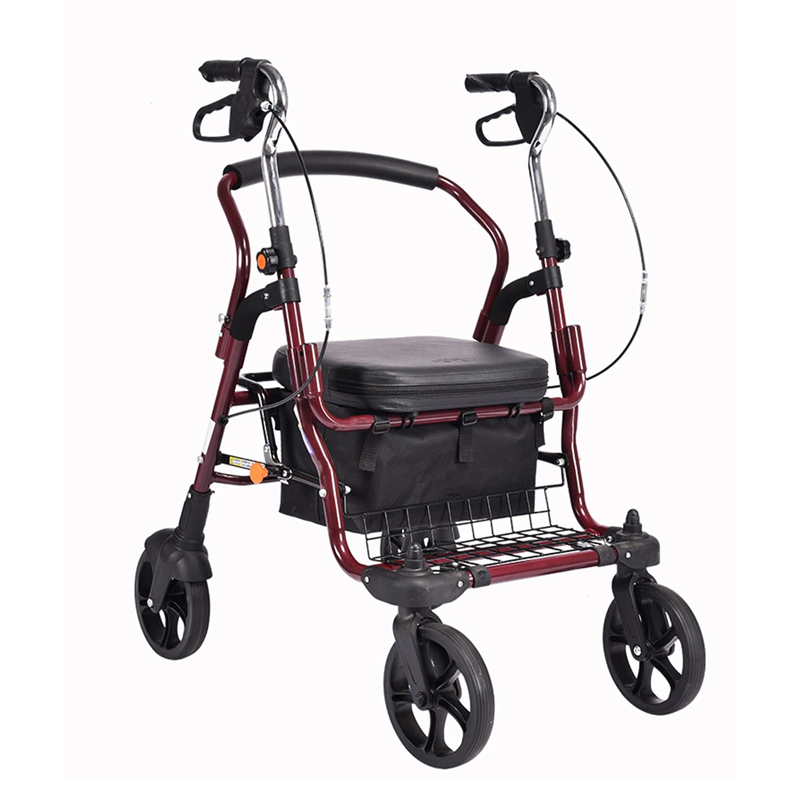 Andadores Rollator Plegables, Andador portátil plegable de aluminio con asiento y cesta de compra de 4 ruedas for personas mayores, capacidad de 100 kg