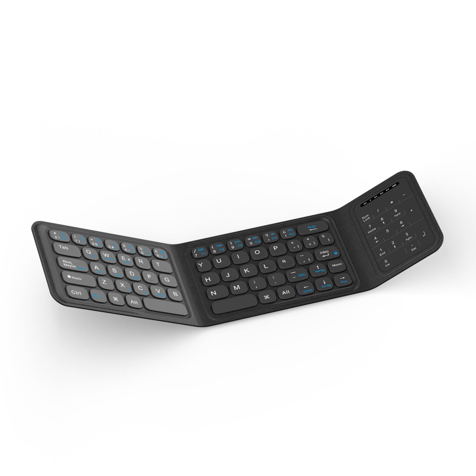 Bettdow Plegable Teclado Español Ñ, Teclado Plegable Bluetooth con Panel Táctil y Teclados Numérico, USB-C Recargable Mini Teclado para Windows/iOS/Android/Smartphones/Tabletas y Portátiles, Negro