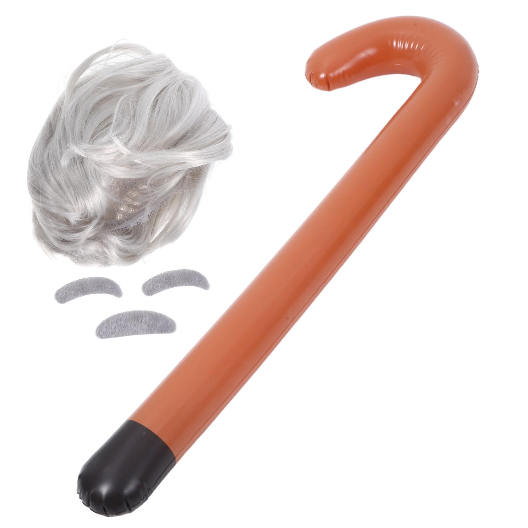 Ipetboom Halloween Cosplay Kit Professor Wig and Bread Set Inflatable Cane for Adults Complete Costuming Accessory