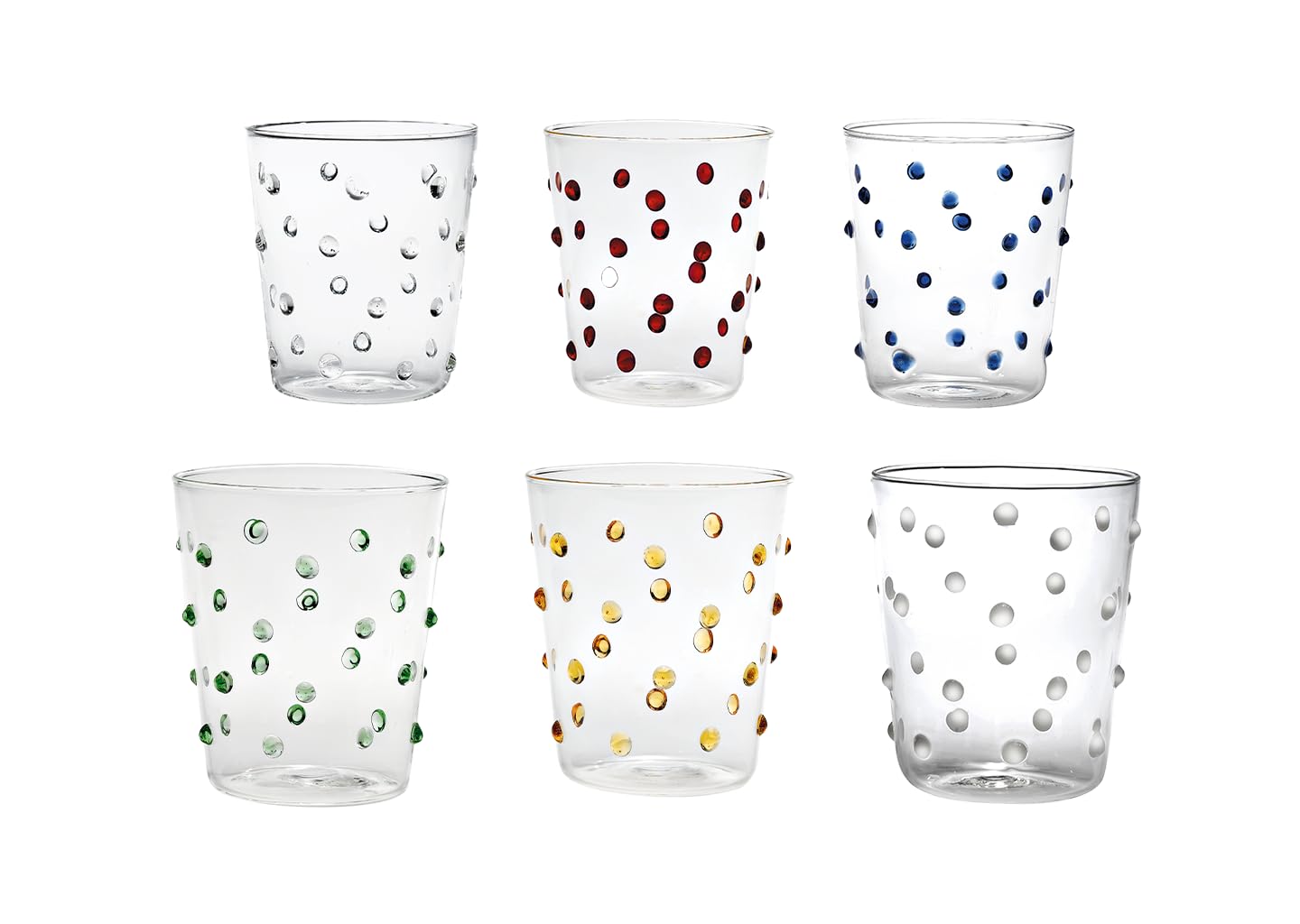 Zafferano Juego de vasos de cristal de borosilicato en diseño de lunares (transparente)