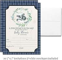 Vista 4 de Amanda Creation Little Stinker Cute Skunk Boy Baby Shower Party Bundle incluye 20 invitaciones con sobres + 4 tamaños diferentes de calcomanías