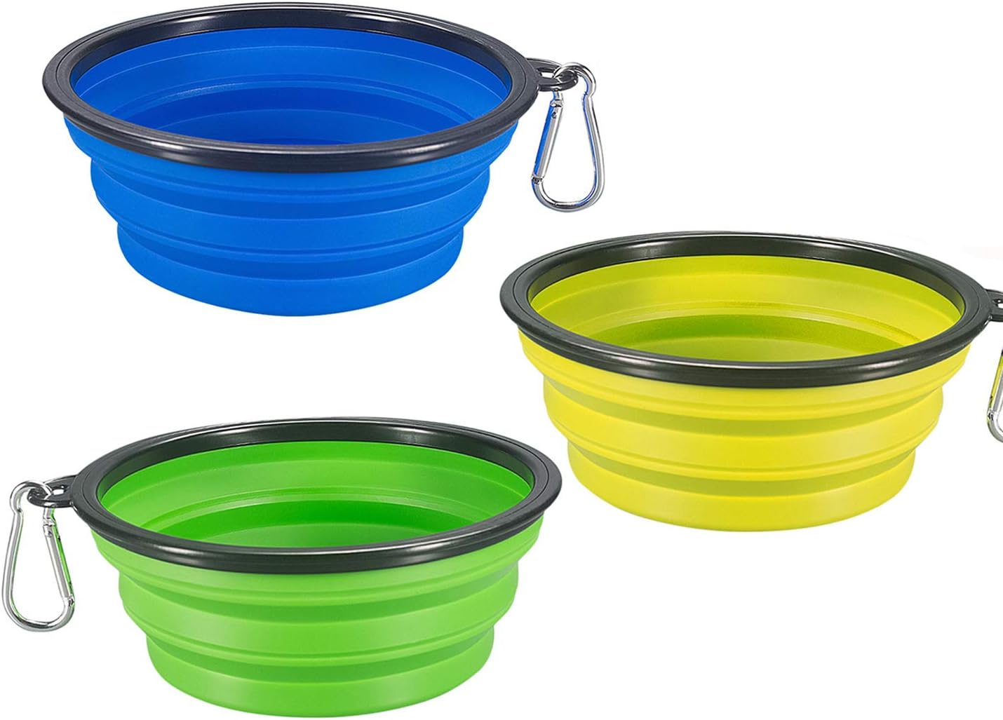 Comsun 3-Pack Collapsible Dog Bowl, Foldable Expandable Cup Dish for Pet Cat Food Water Feeding Portable Travel Bowl Blue Green Yellow