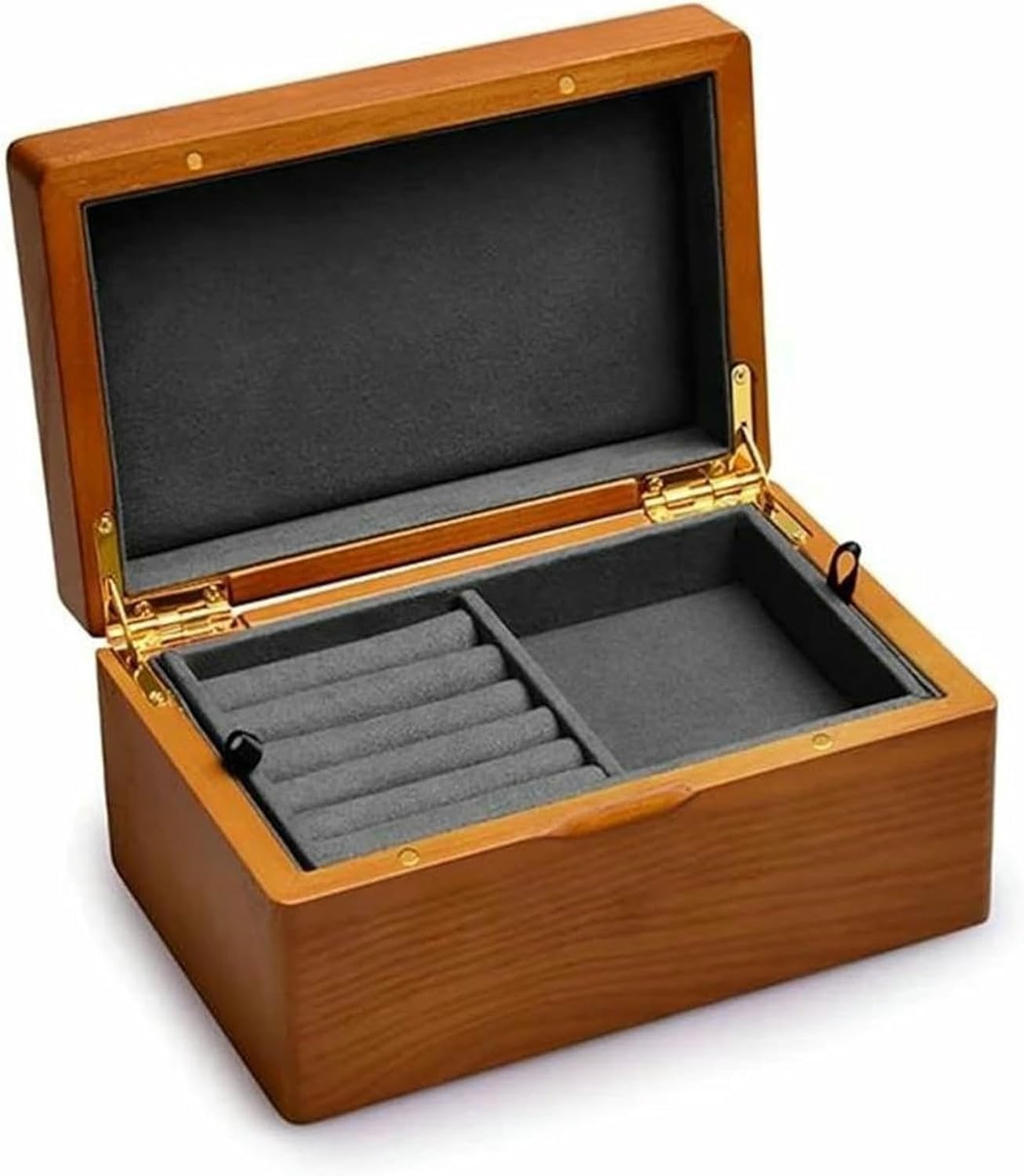 Pudełko na biżuterię, Solid Wood Jewelry Storage Box Necklace Hook Microfiber Lining Organizer - Multicolor(Dark Gray)