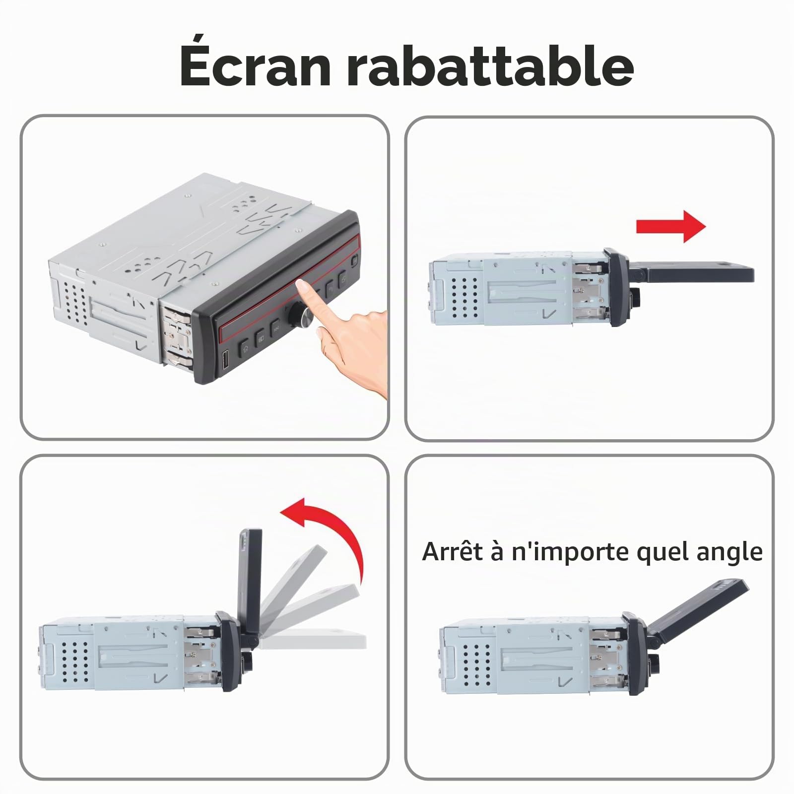 Autoradio Simple DIN avec écran escamotable, CarPlay sans Fil et Android Auto, autoradio Tactile avec écran Rabattable, qualité sonore de Niveau OEM, Bluetooth, FM RDS