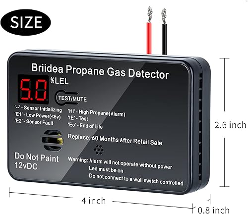 Miniatura 5 de Alarma de propano para RV, detector de gas propano briidea con alarma fuerte de 85 dB, 12 VCC, color negro