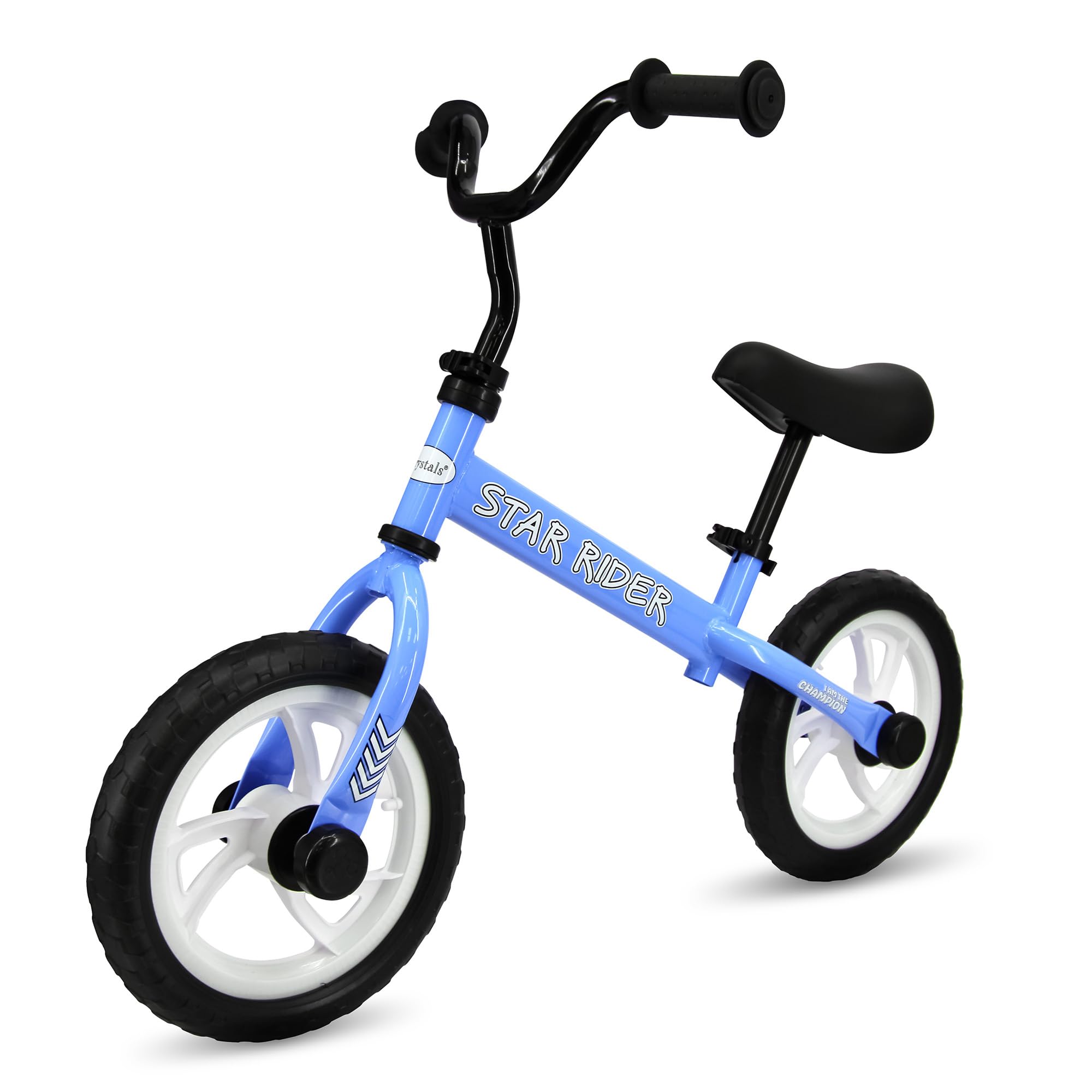 Crystals 12" Kids Balance Bike – Lightweight No Pedal Training Bicycle for 2-6 Year Old Boys & Girls – Adjustable Seat & Handlebar – Toddler Walking & Running Bike – EVA Tyres (Star Rider, BLUE)