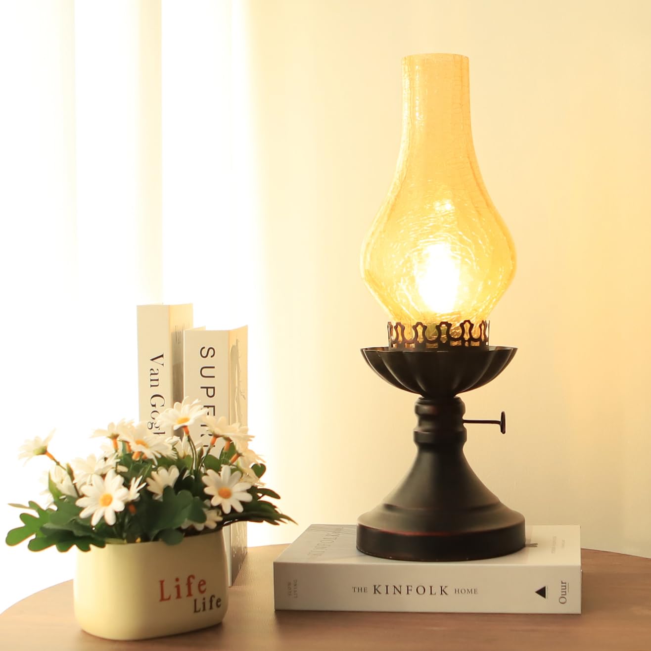 Lámpara rústica, lámparas de noche retro, lámpara de granja, lámpara de dormitorio, lámparas para mesita de noche, lámpara de mesa industrial con pantalla de cristal, bombilla incluida