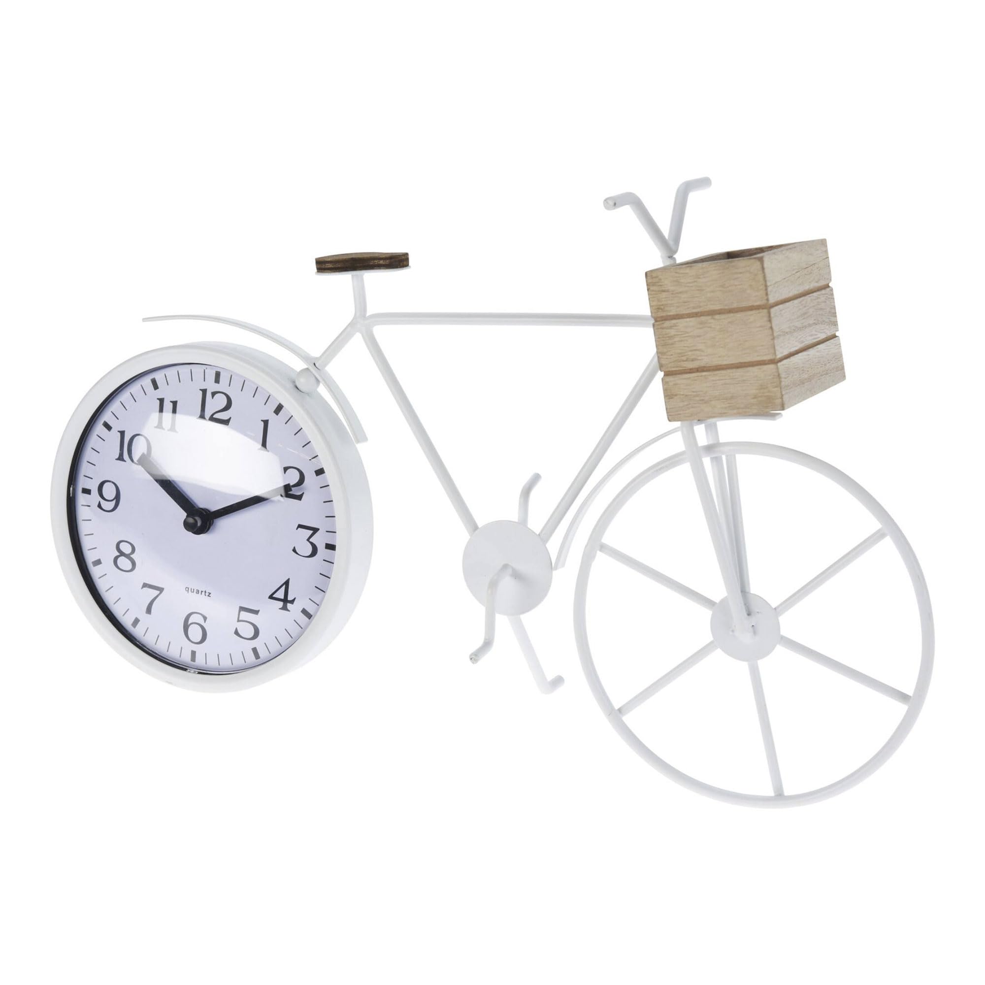WELL HOME - Reloj de sobremesa diseño Bicileta en metal blanco 33,5x8x23,5cm