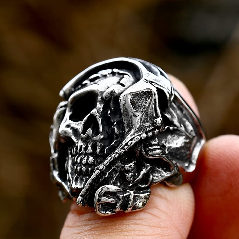 Image of Death Skull Ring for Men Stainless Steel Jewelry Biker Rings Scary Death Ring Skull for Gifts