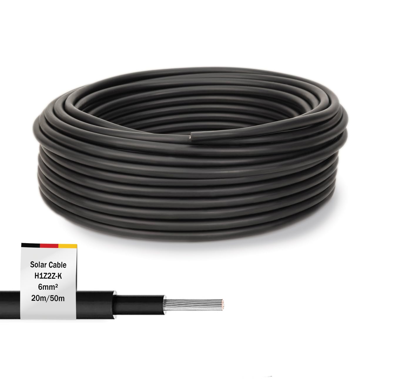DIGITUS Cable de instalación solar – 20 m – sección del conductor de 6 mm² – H1Z2Z2-K – funda XLPO – resistente a los rayos UV y a la intemperie – cable solar para sistemas fotovoltaicos – negro
