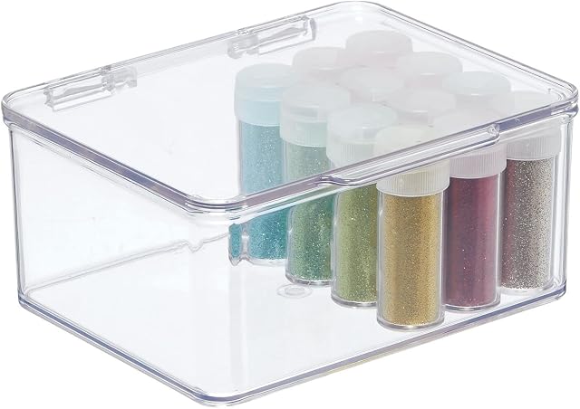mDesign Small Storage Container for Homes or Offices - Multi-Purpose Plastic Box with Lid That Can Be Used for Storage - Desk Organiser Perfect to Keep a Clean and Efficient Work Environment - Clear