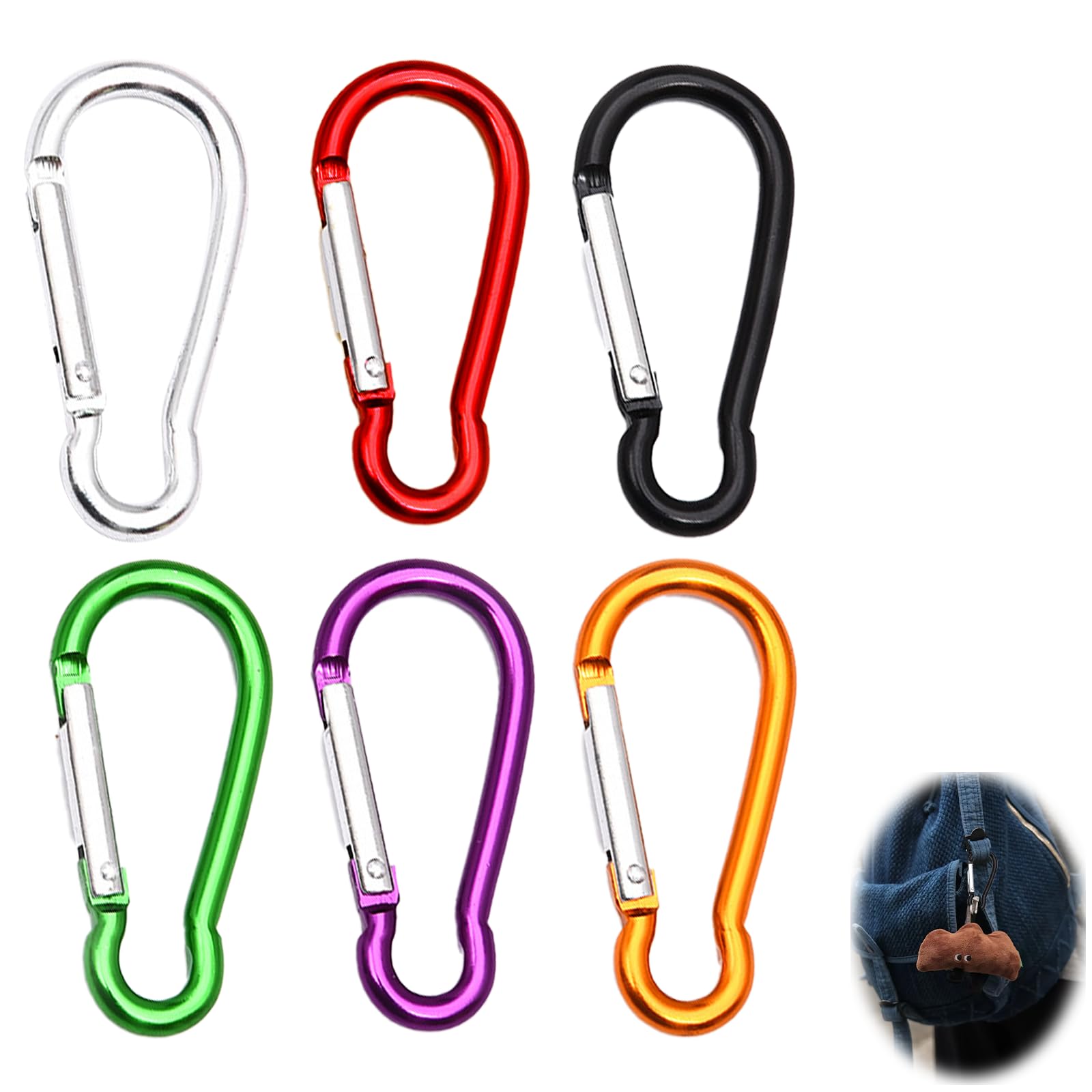 6 Pièces 59mm Mousquetons, Aluminium D Forme Mousqueton Mini Mousqueton Micro Multi-Usage Clips Mousquetons Petit Escalade pour l'Extérieur Le Camping La Pêche La Randonnée Le Tourisme à Dos