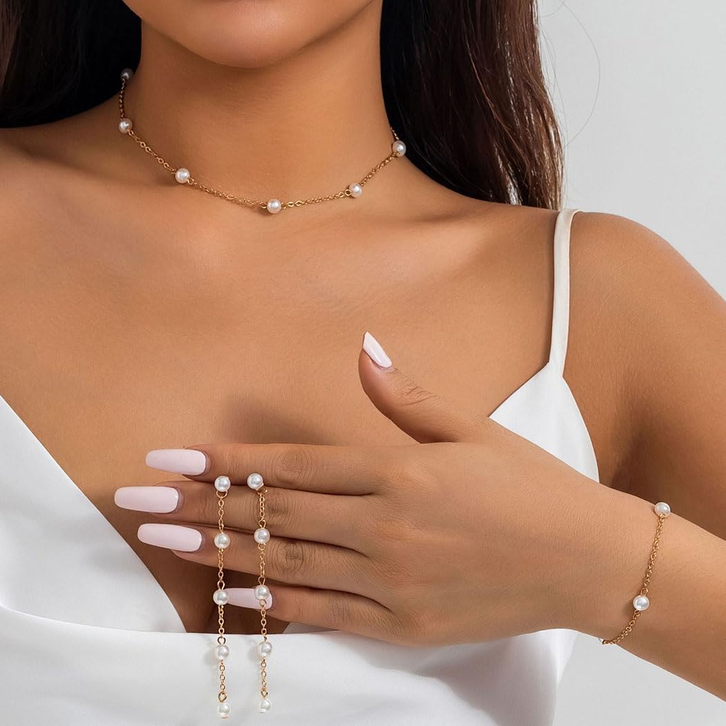 Gangel Gold Plated Pearl Necklace and Earring Set Wedding Necklaces Accessories Jewelry Set for Women - Image 4