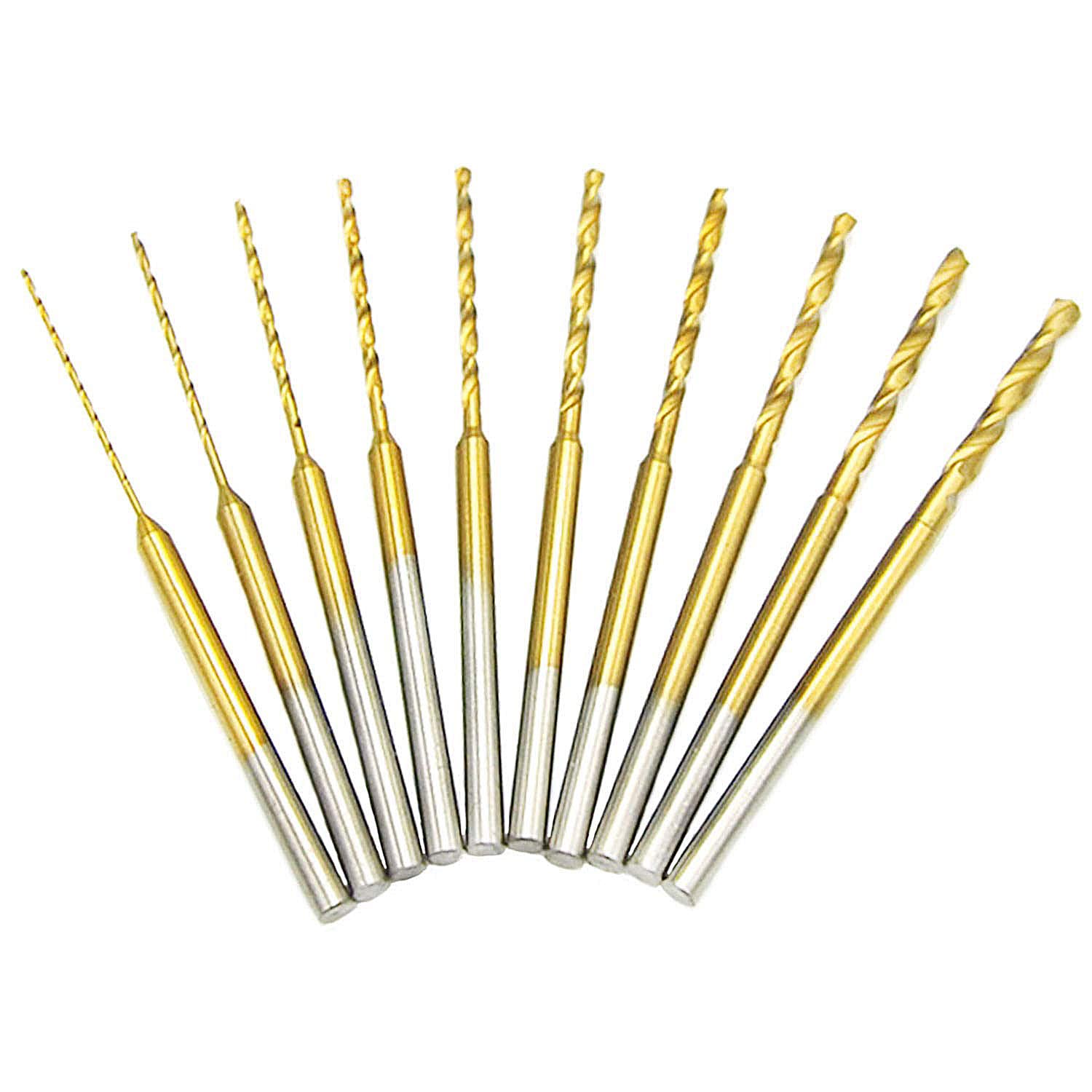 Photo 1 of YUENTOEN 10Pcs Mini Twist Drill Bit Set - Micro Engraving Drill Bits, HSS 2.35mm Shank Titanium Coated 0.6mm to 2.2mm Tiny Drill Bit Hole Drilling Tool for DIY Resin, Jewelry, Amber, Beads and Beeswax
