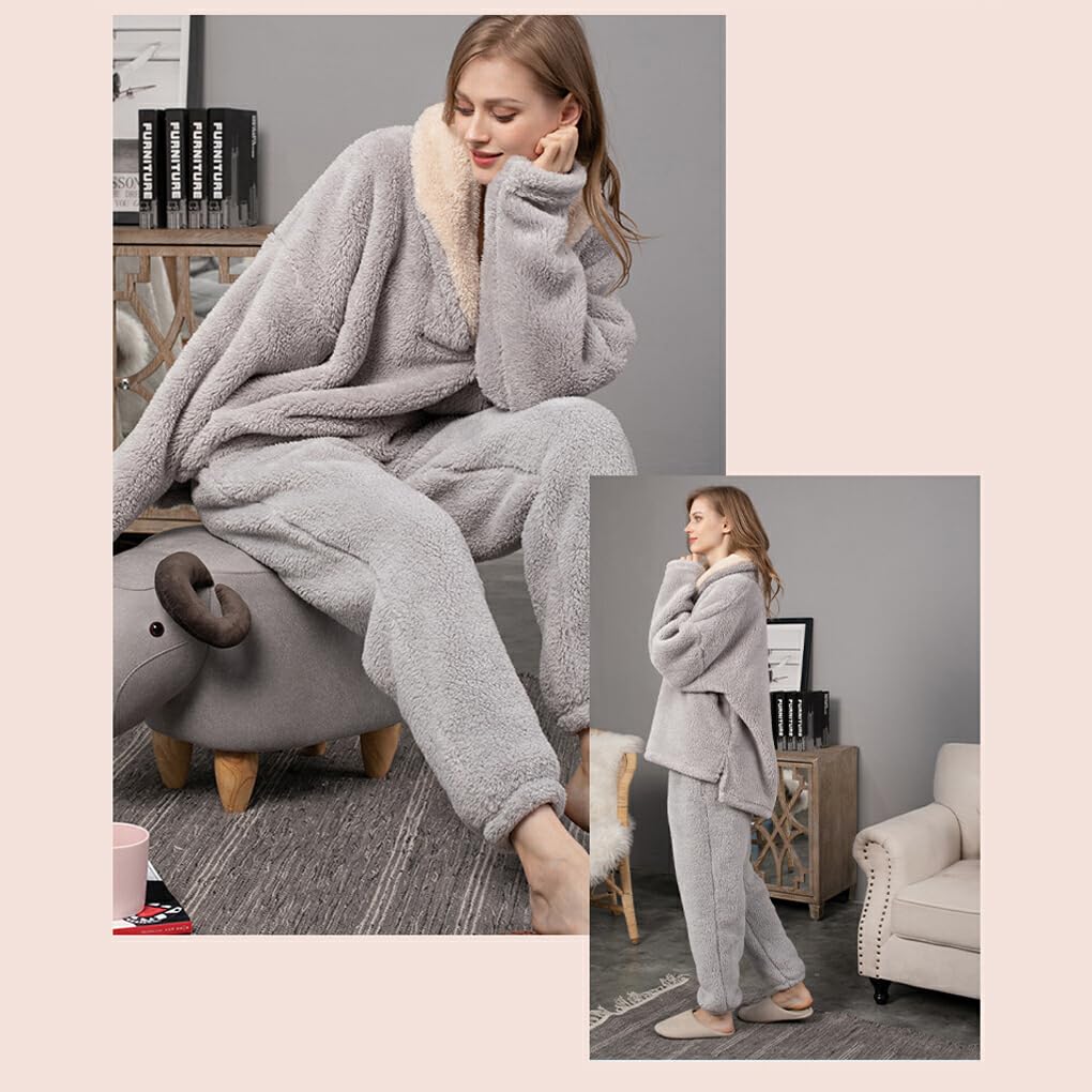 BEALIFE Pigiama da donna in pile corallo elegante e resistente | Set pigiama in flanella autunnale e invernale da donna in poliestere caldo in inverno, Winered L