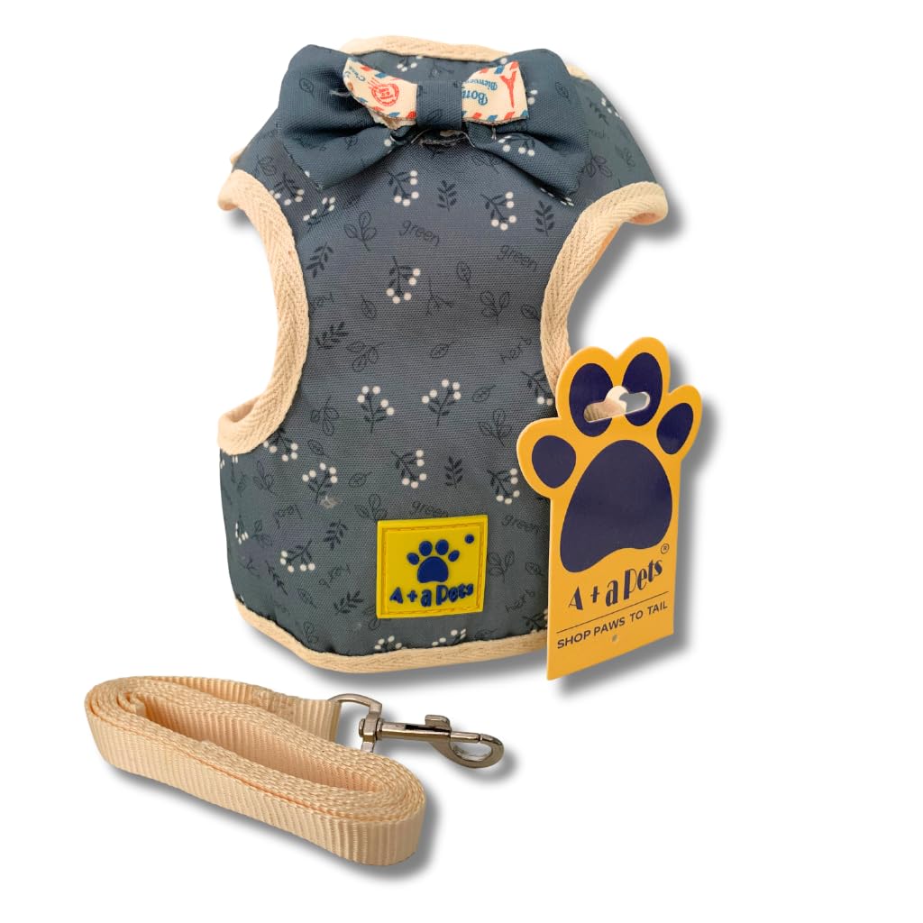 A+a Pets' Cat, Puppy and Small Dog Harness and Leash Set(Combo) - Quick Dry | Escape-Friendly | Comfortable Fit (Green Flora Print, S)