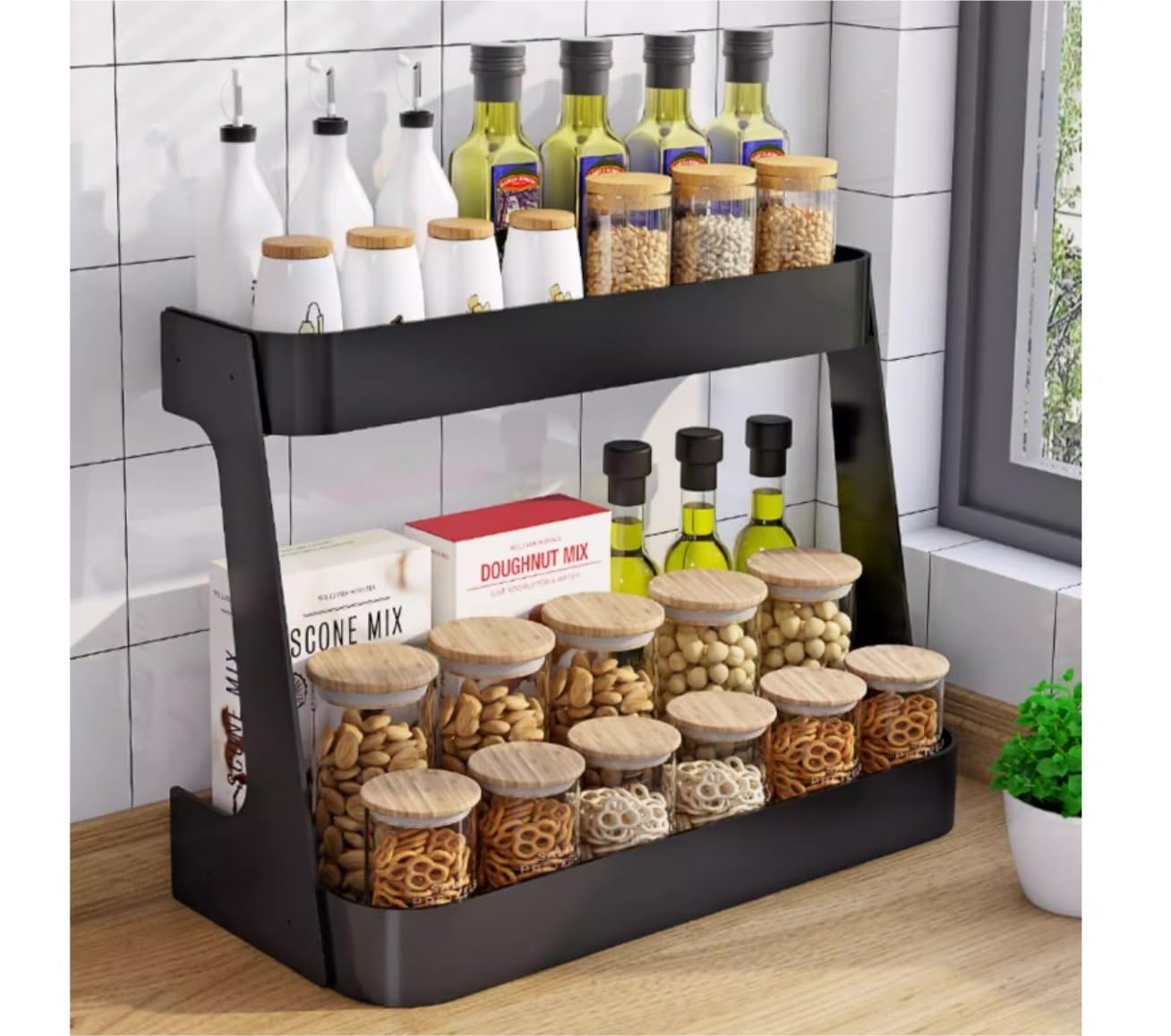 Especiero Estantería de Especias Portaespecias Estante De Especias De 2 Niveles Para Gabinete Y Encimera, Organizador De Tarros De Especias De Aluminio Espacial Para Cocina Especieros Especiero Organi