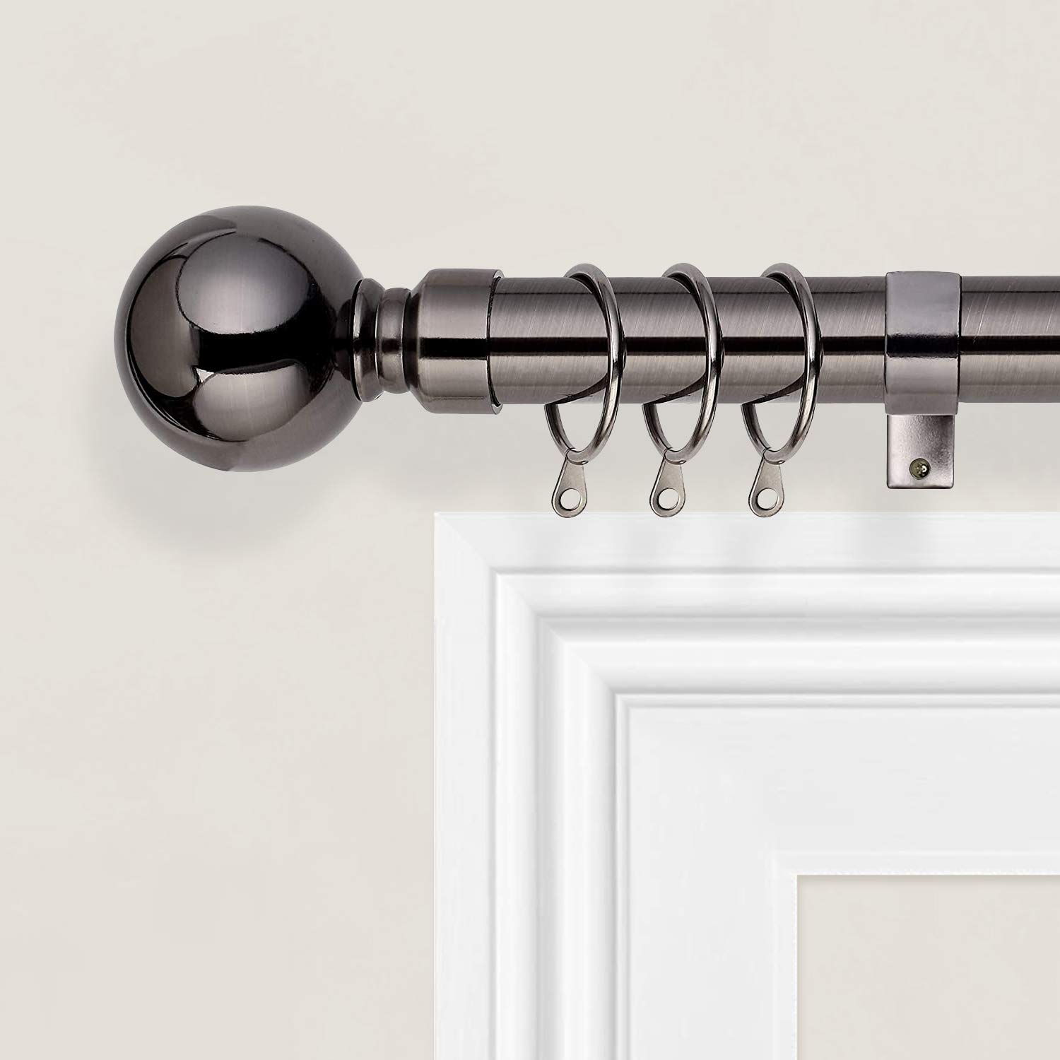 Imperial Rooms Plain Metal Ball Curtain Poles Metal Extendable - Includes Curtain Rod, 60mm Size Finials, Rings, Brackets & Fittings Set (Black Nickel, 70-120 Cm, 28 Inches to 48 Inches) โ image 1