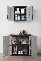 Vista 16 de Rubbermaid Freestanding Storage Cabinet with Doors 18"D x 36"W x 37"H Medium Gray/Black Two-Shelf Lockable Cabinet for Indoor/Outdoor/Garage Storage