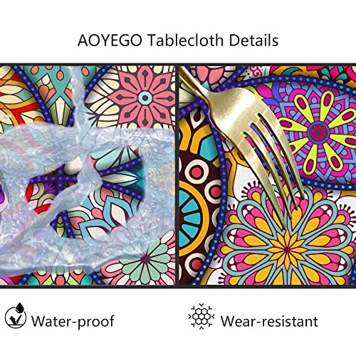 Aoyego Boho Floral Table Cloth Mandala Flowers Henna Vintage Lace Geometry Ethnic Floral Round Tablecloth 60 Inch For Dining Room, Party, Banquet #TOP5