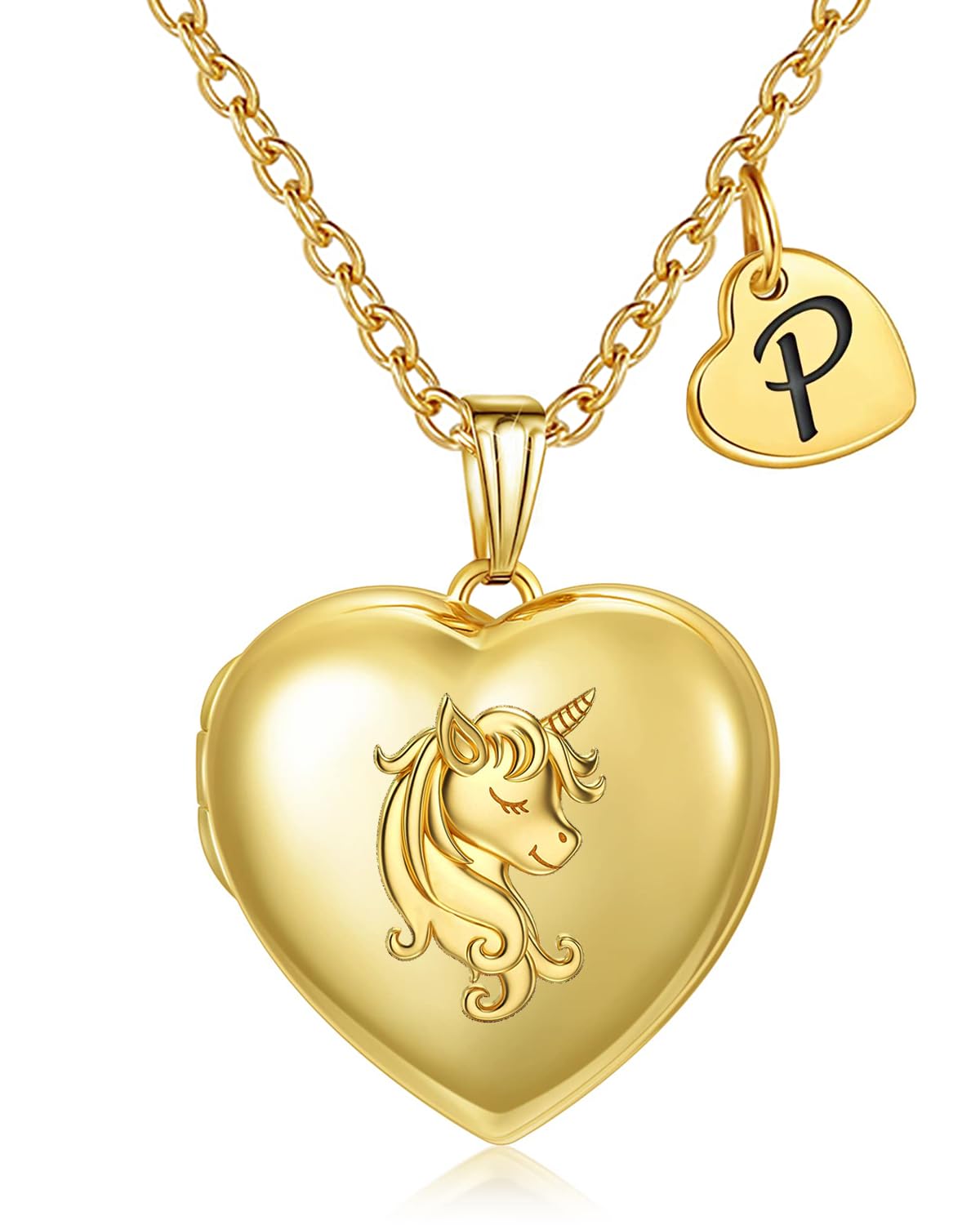 YOUFENG Heart Letter Unicorn Locket Necklace Initial Locket that Holds Pictures 18K Gold Plated Locket Birthday Gifts