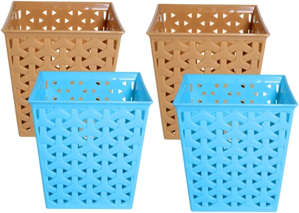 Linea Square Plastic Multipurpose Organizer For Kitchen, Bathroom, Salon, Office|Stationery,Cutlery,Pen,Makeup Brushes Holder|Hanging Toothbrush Stand |Pack Of 4 | CAMEL BLUE