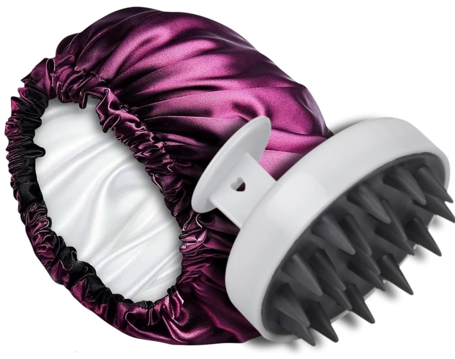 RIXTEC Round Scalp Massager & Shampoo Brush Soft Bristles for Gentle Scalp Care, Deep Cleaning, Dandruff Prevention, Oil Control, Relaxing Head Massage With Luxury Satin Silk Hair Bonnet Cap for Sleeping-picture-45