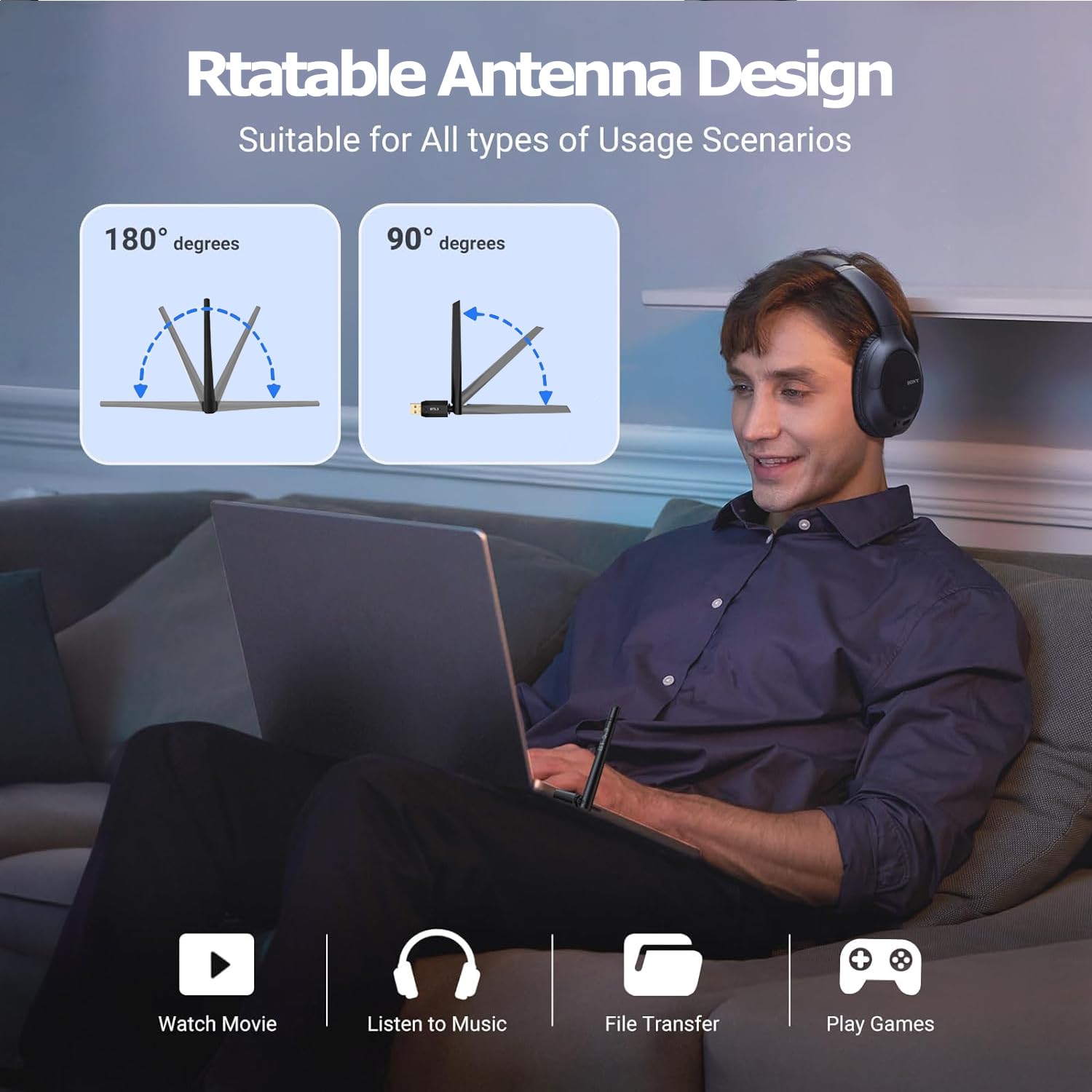 Yiko Adattatore Bluetooth USB 5.4, Dongle Bluetooth 150M a Bassa Latenza, Plug & Play, per Windows 7/10/8.1/11
