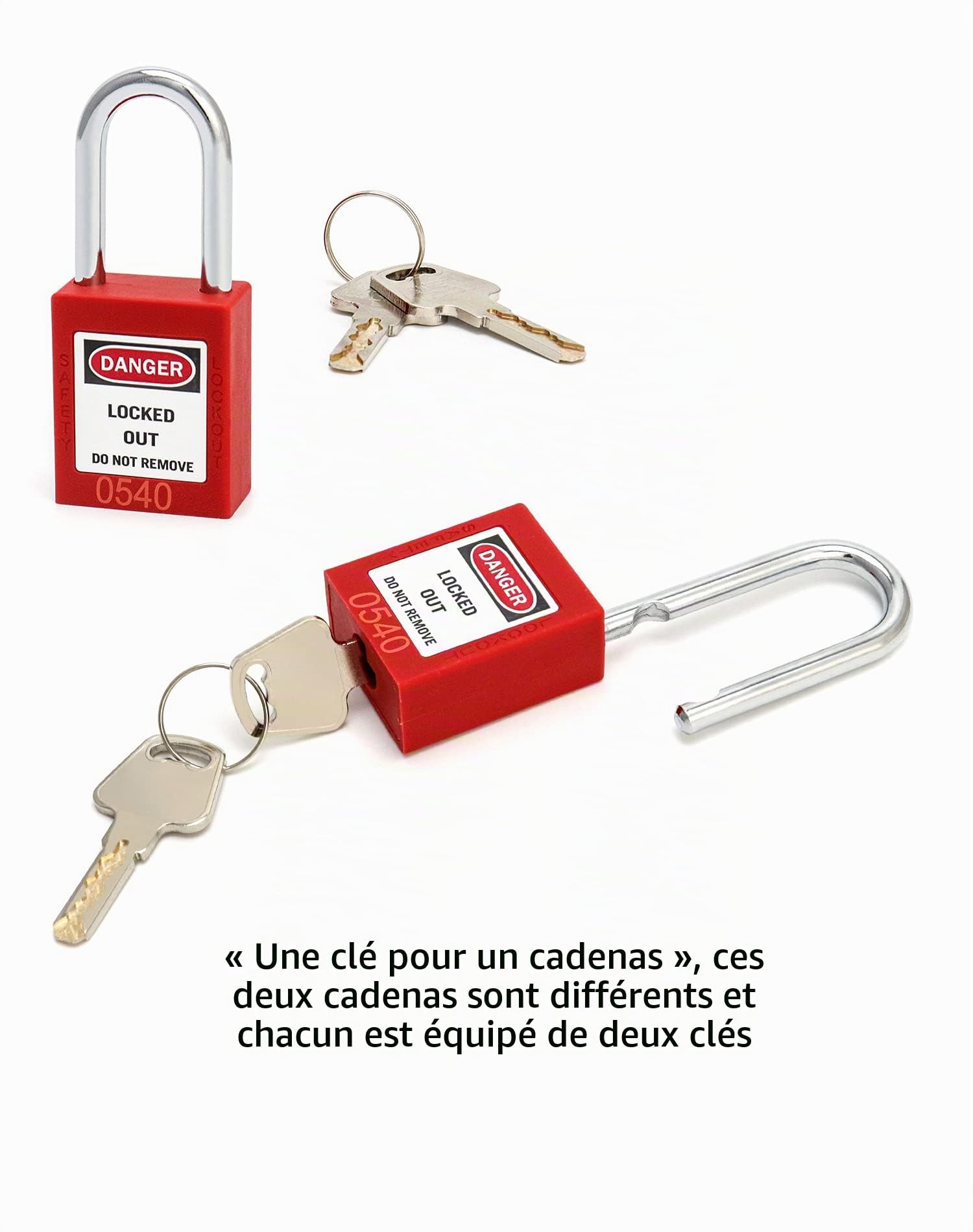 QWORK® Cadenas de sécurité, Lot de 5 cadenas avec 10 clés, Système de verrouillage industriel, Rouge