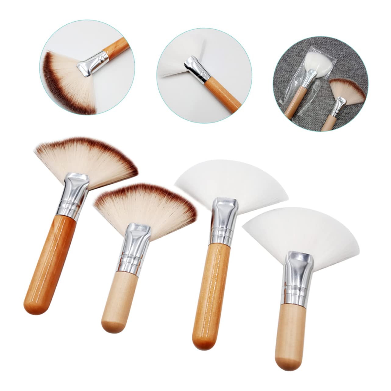 FOMIYES 5 Set Di Pennelli Per Il Trucco A Ventaglio Con Manico Per Applicatore Per Il Trucco Del Viso Per Donne Blush Pennelli A Ventaglio Soffici Manico Comodo 4 Pezzi*5