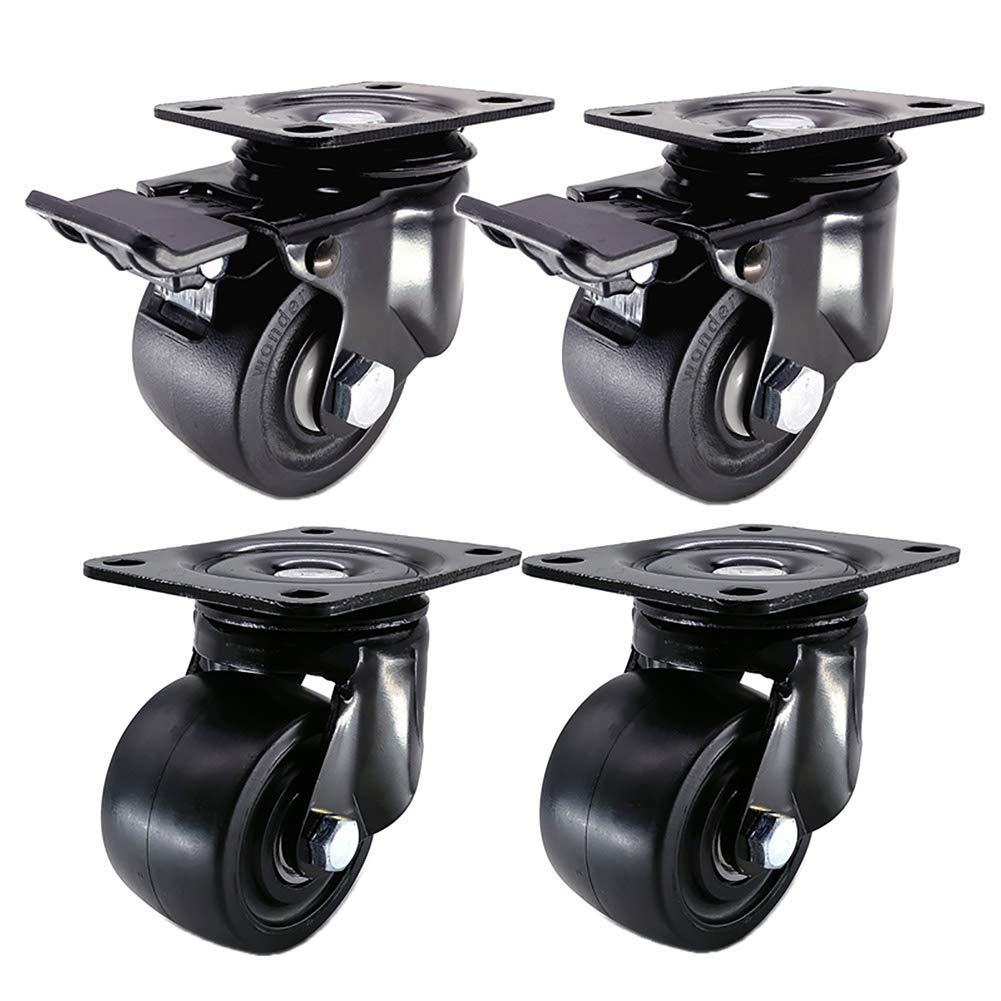 4er-Set – Hochleistungsrollen, 7,6 cm, 75 mm, 1200 kg, Nylon, mit Bremse, Universal-Lenkrollen, drehbar, Industrie-Transportrollen, Doppellager für Trolley, schwere Ausrüstung (2640 lb)