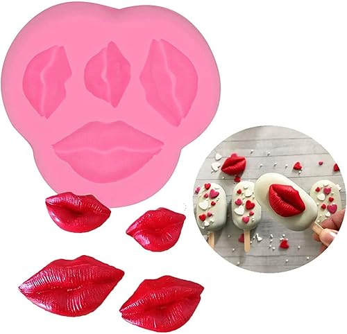 Miniatura 2 de Woohome 14 moldes de silicona con temática de maquillaje, 5 moldes de lápiz labial para fondant para dulces, moldes 3D para pastel de fondant para